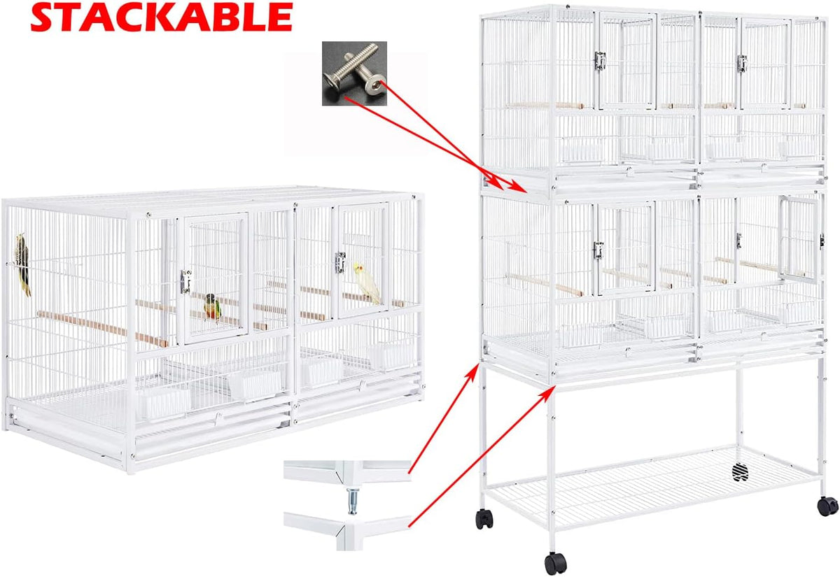 Combo Breeding Stacker Center Divided Breeder Bird Flight Double Rolling Cage with Side Breeding