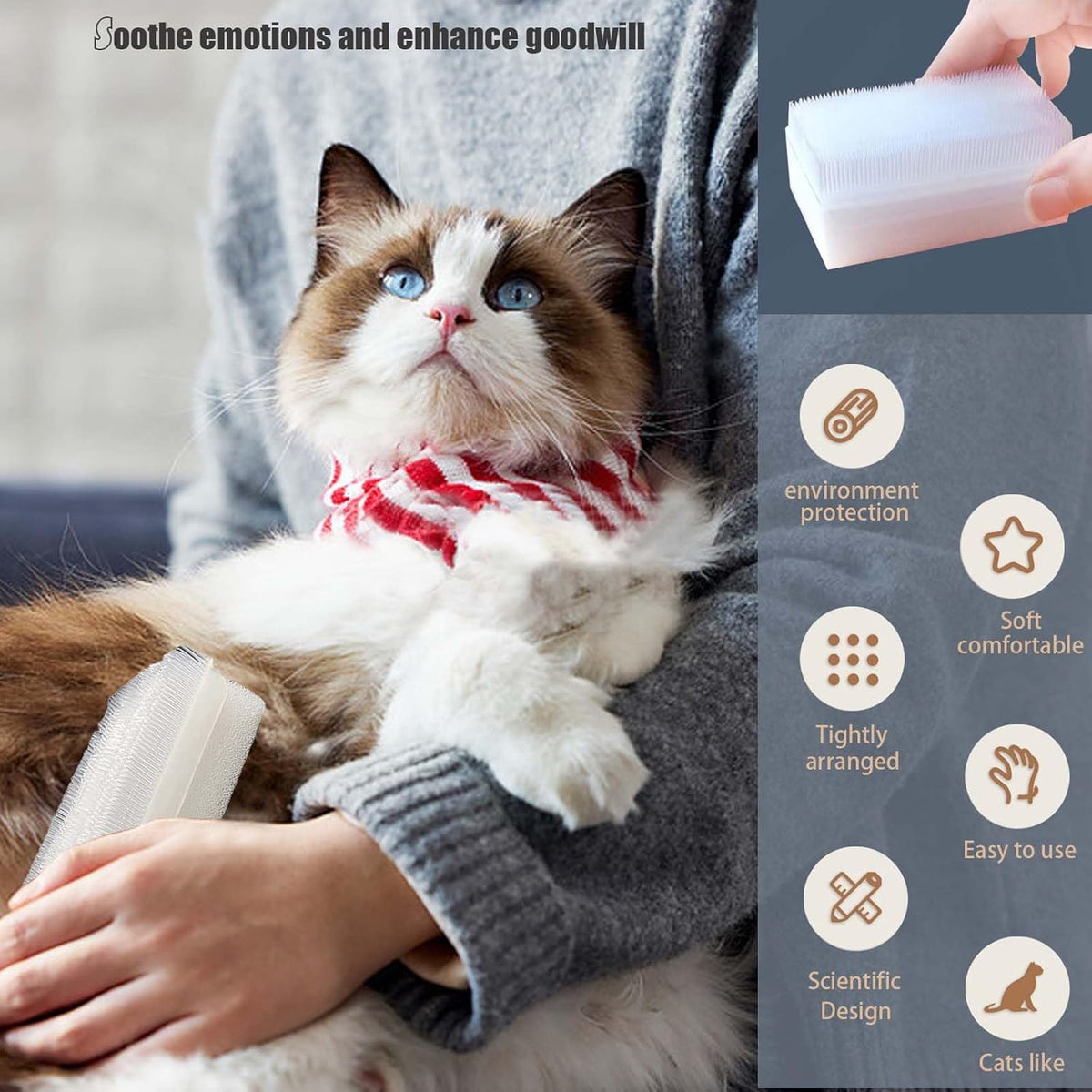 2PC Soft Cat Brush for Grooming - Gentle Cat Tongue Brush with 1300+ Barbed Serrations, Brushes for