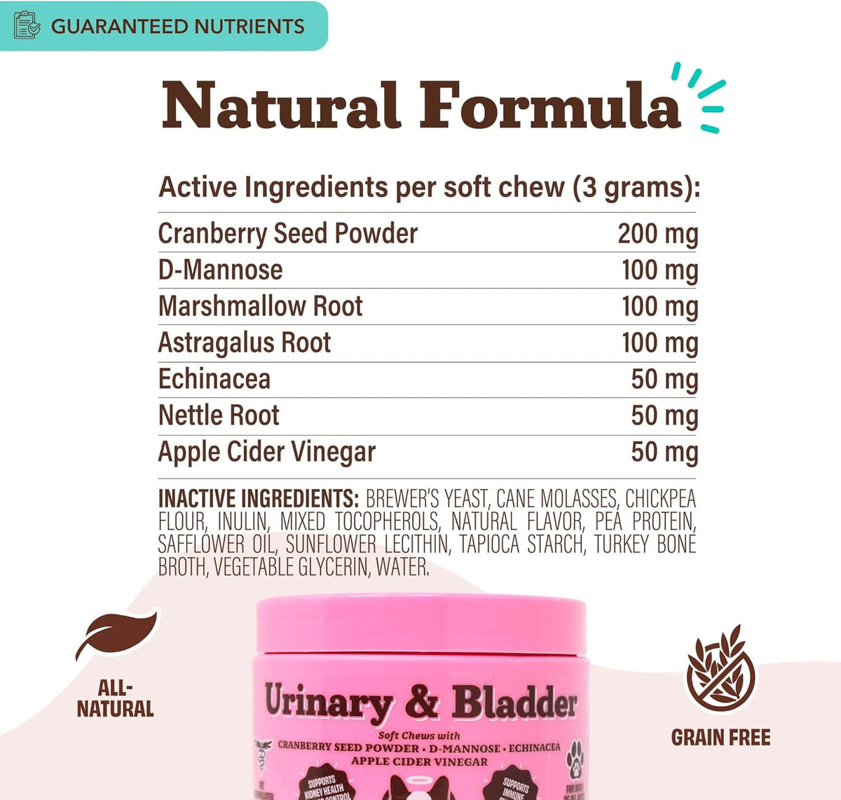 Natural Dog Company Cranberry Supplement for Dogs - Urinary & Bladder Support - D-Mannose for Dog