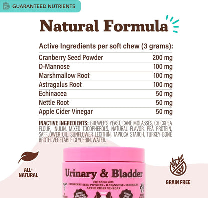 Natural Dog Company Cranberry Supplement for Dogs - Urinary & Bladder Support - D-Mannose for Dog