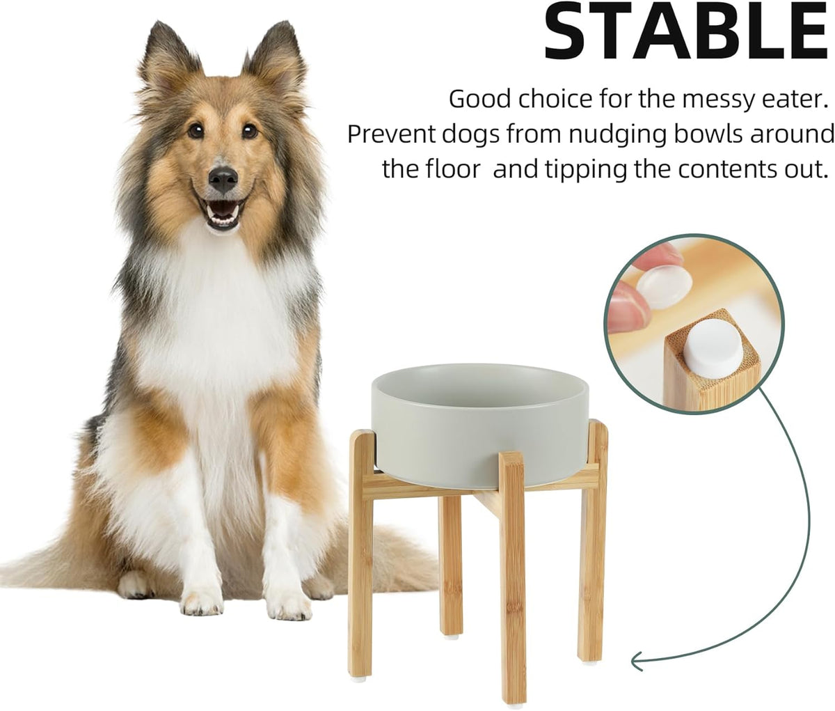 Ceramic 8.2inch Raised Dog Bowl Set, Elevated Feeder with Stand, Food and Water Bowl for Large