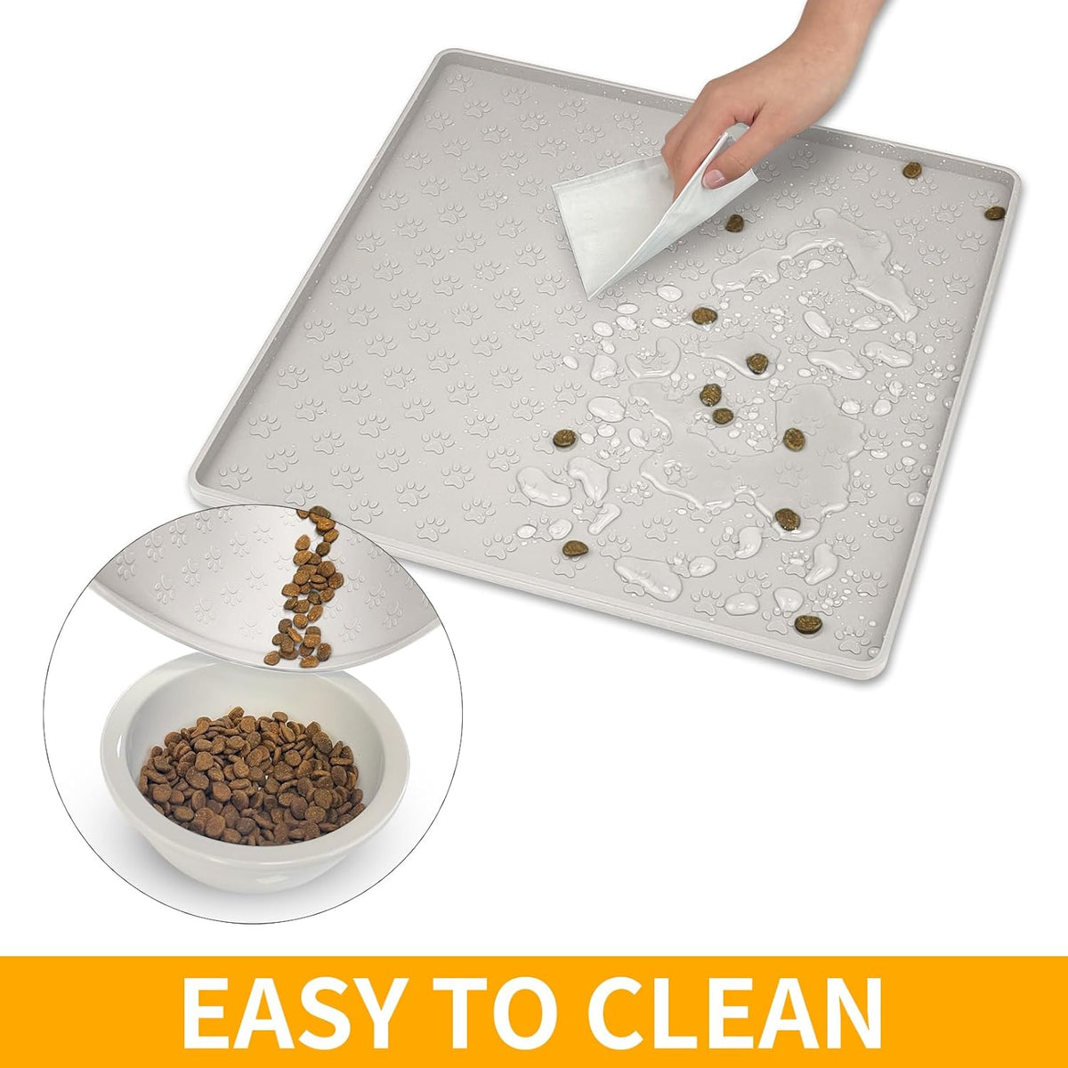 Ptlom Dog Food Mat Anti-Slip Bowl Mats for Food and Water, Waterproof Silicone Pet Placemat with