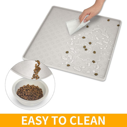 Ptlom Dog Food Mat Anti-Slip Bowl Mats for Food and Water, Waterproof Silicone Pet Placemat with
