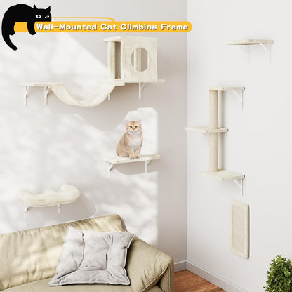 NUNU LAB Cat Wall Shelves, 6 Pcs Luxury Wall-Mounted Cat Climber Set, Indoor Cat Furniture with 1
