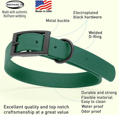 Dogline Biothane Waterproof Dog Collar Strong Coated Nylon Webbing with Black Hardware Odor- Proof