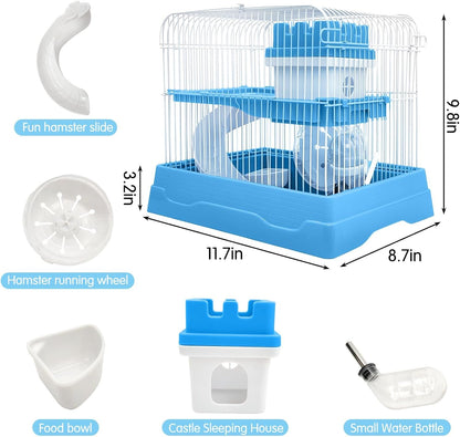 PINVNBY 2-Tier Dwarf Hamster Cage, Travel Portable Mouse Cage Gerbil Cages and Habitats Small