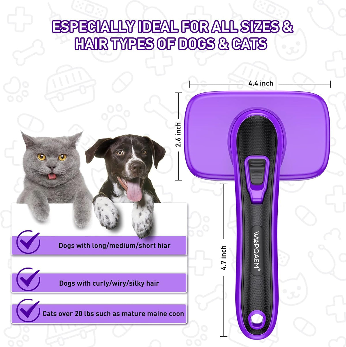 Dogs Cats Self Cleaning Slicker Brush for Shedding & Grooming Any Breed of Pets, Removes Loose