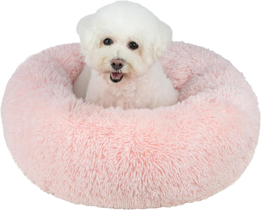Best Pet Supplies Round Donut Dog Bed with Plush Faux Fur Fabric, Calming, Anti-Anxiety Cushion for