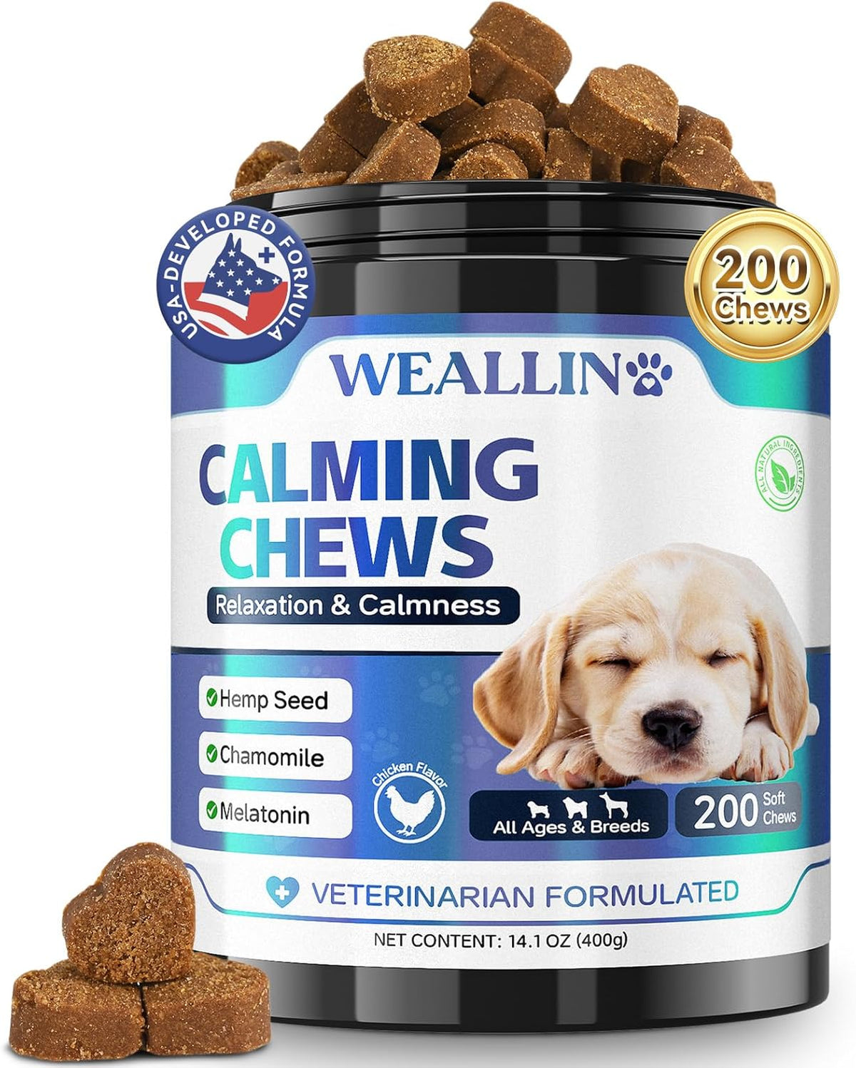 200 PCS Hemp Calming Chews for Dogs 200, Advanced Calming Treats for Dogs with Hemp Oil Melatonin