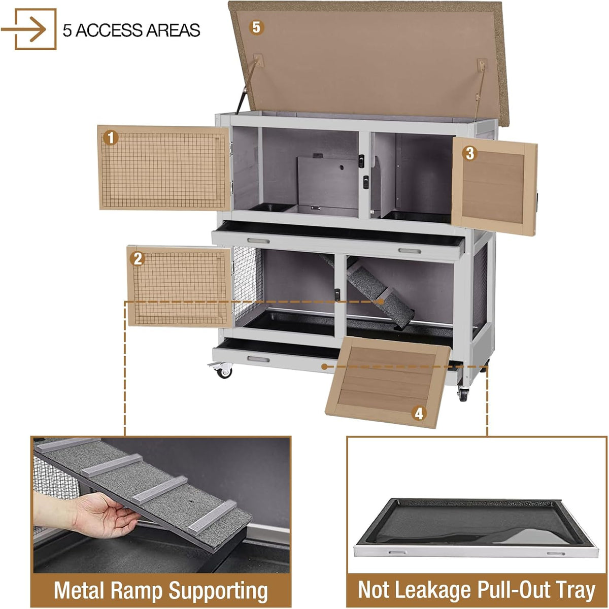 Rabbit Hutch Outdoor Indoor Bunny Cage 2 with Large Pull-Out Trays 2 Story Guinea Pig Cage on