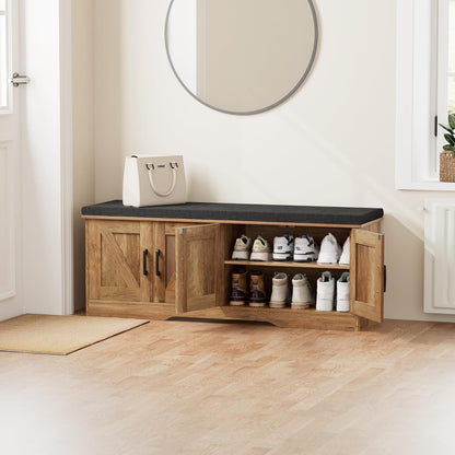 2-Tier Storage Bench, Shoe Bench with Padded Seat Cushion, Entryway Bench with 4 Barn Doors