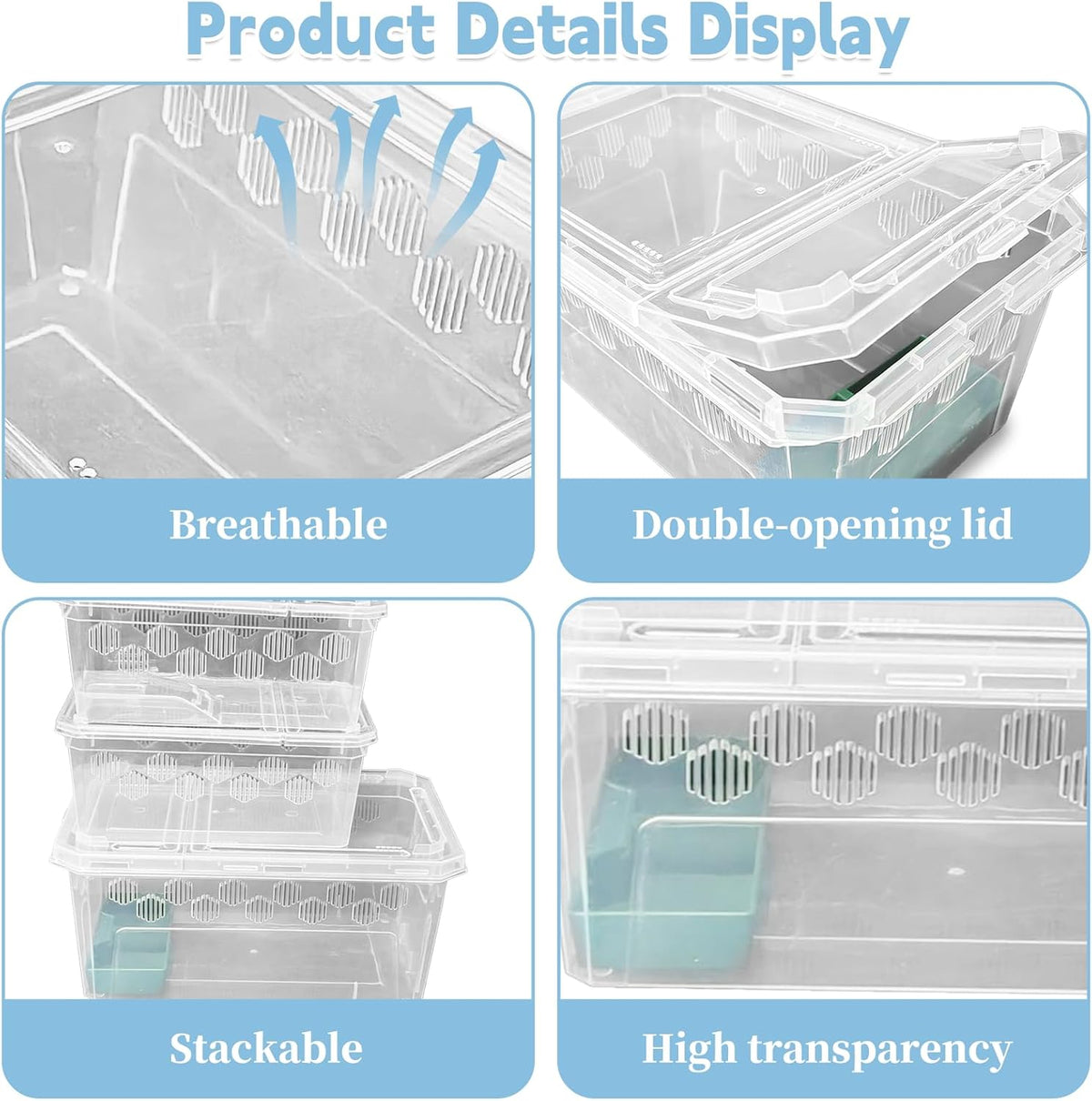 PINVNBY Reptile Feeding Box 6 PCS Snake Breeding Box Lizard Cricket Cage Habitat Hatching Container