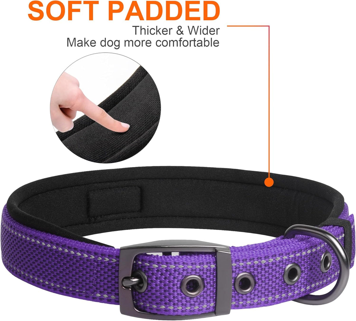 Fida Heavy Duty Dog Collar, Ultra Comfortable Soft Neoprene Padded, Adjustable Reflective Nylon Pet