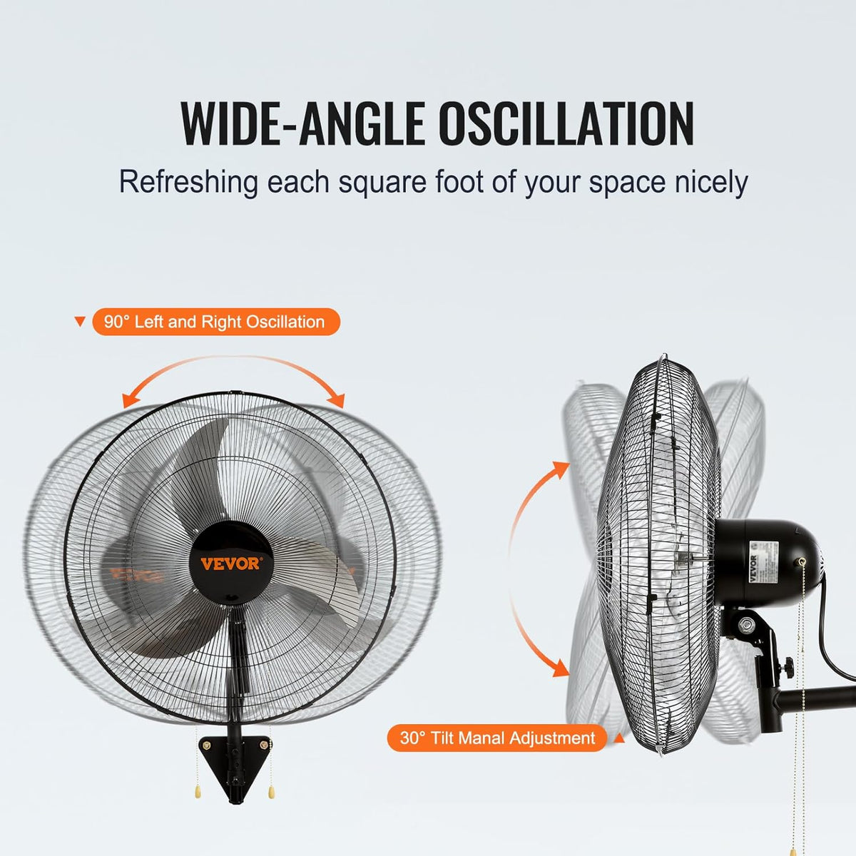 VEVOR Wall Mount Fan, 2 PCS 20 inch Oscillating, 3-speed High Velocity Max. 4000 CFM Industrial