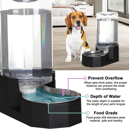 Sfozstra Large Dog Water Dispenser: 8L Automatic Black Water Feeder with Stainless Steel Bowl
