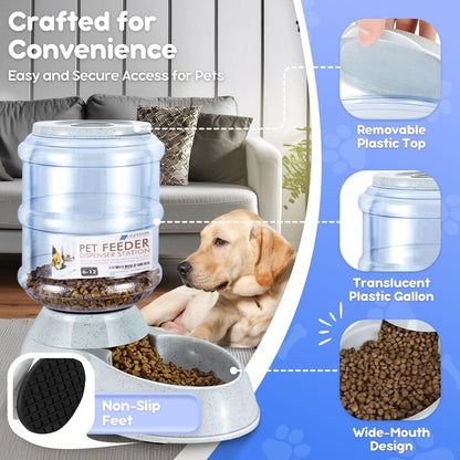 Flexzion Gravity Pet Feeder Food Dispenser (6-12 lb Size) Automatic Replenish Dry Food Storage