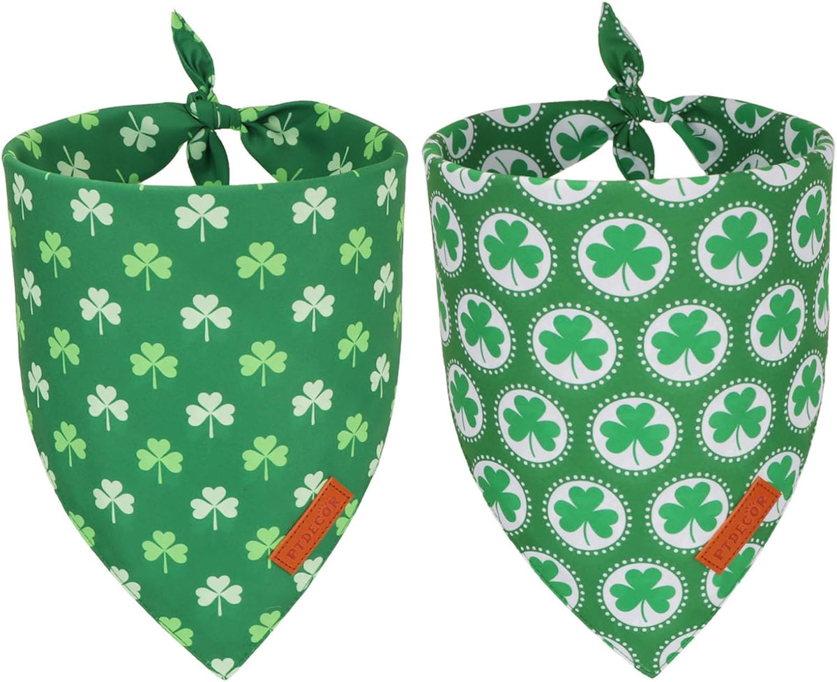 PTDECOR St.Patrick's Day Dog Bandana,Green Shamrock Reversible Holiday Dog Scarf, Multi Size