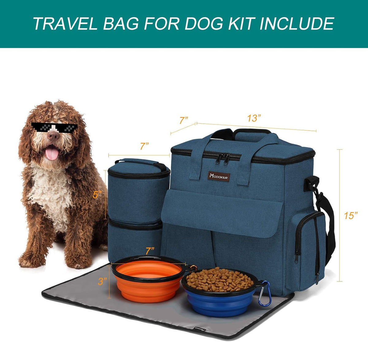 Modoker Dog Travel Bag, Weekend Pet Travel Set for Dog and Cat, Airline Approved Tote Organizer
