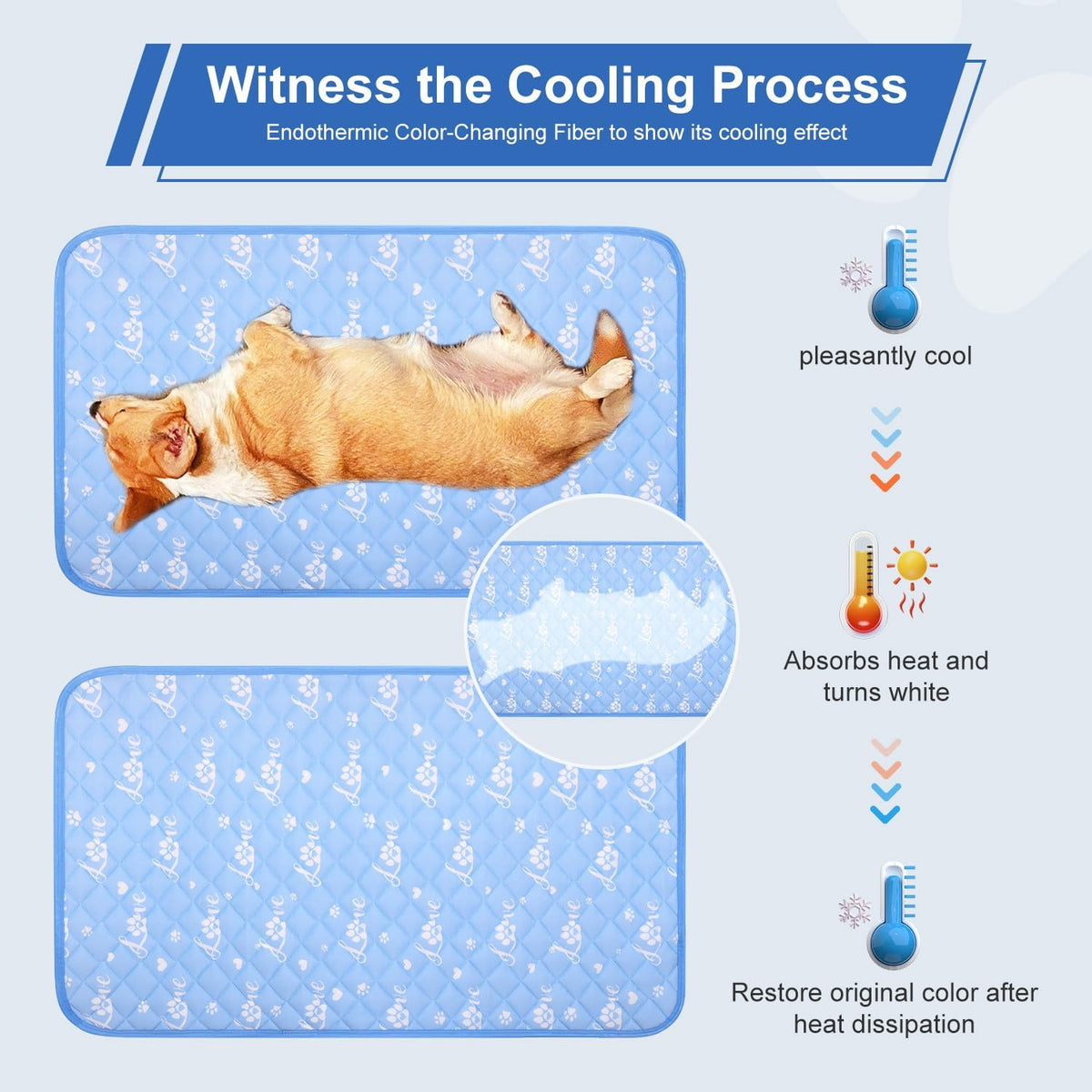 MH MYLUNE HOME Dog Cooling Mat 36x23 Inch - Arc-Chill Cool Fiber, Endothermic Color Changing Pet