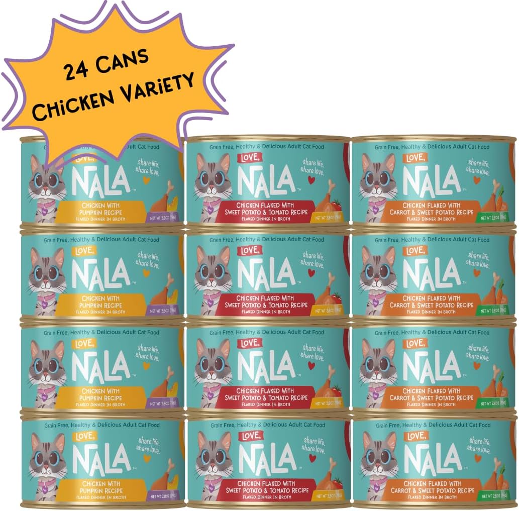 LOVE, NALA - FLAKED Chicken Variety Pack - 24 Pack - Natural Adult Cat Wet Food - Grain Free