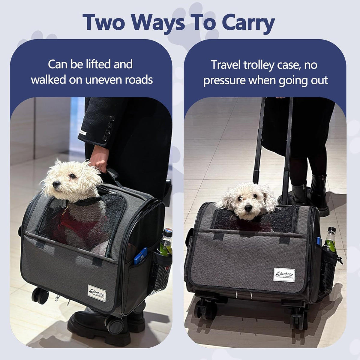 Dog Travel Bag with Removable Rolling Wheels, Airline Approved Pet Carrier, Foldable Cat Bag with