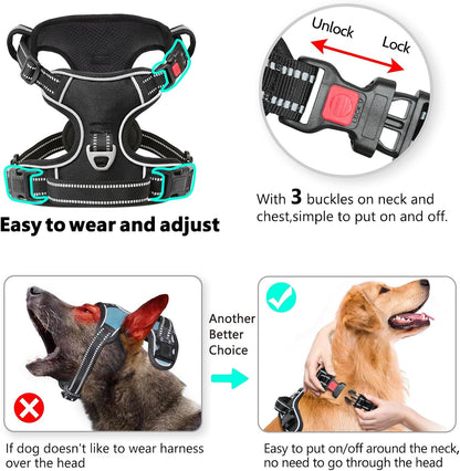 Timos No Pull Dog Harness, Release at Neck Reflective 3 Snap Buckles Adjustable No Choke Pet Vest