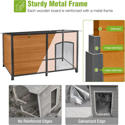 GUTINNEEN Heated Dog House Outdoor 59.1" Extra Large Dog Kennel with Metal Frame Insulated Dog