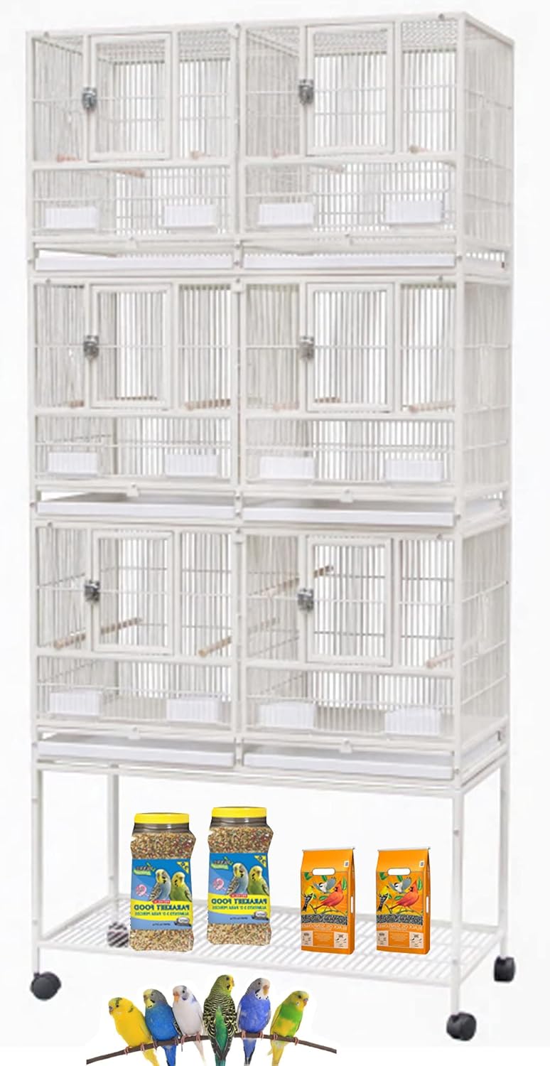 Single/Double/Triple Stackable Center Divided Breeder Breeding Bird Flight Double Rolling Cage for