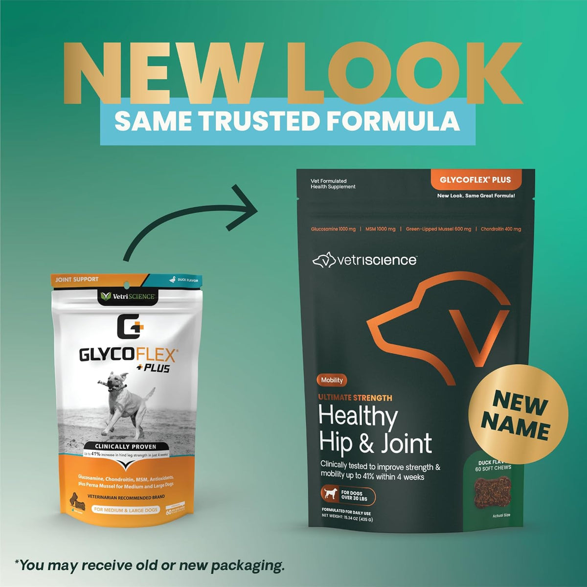 VetriScience Ultimate Strength Healthy Hip & Joint Chews, GlycoFlex Glucosamine, Chondroitin and