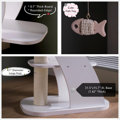 SHENGOCASE Modern Stylish 52.4 inches Tall Wooden Cat Tree Tower, Aesthetic Cat Condo Ladder with