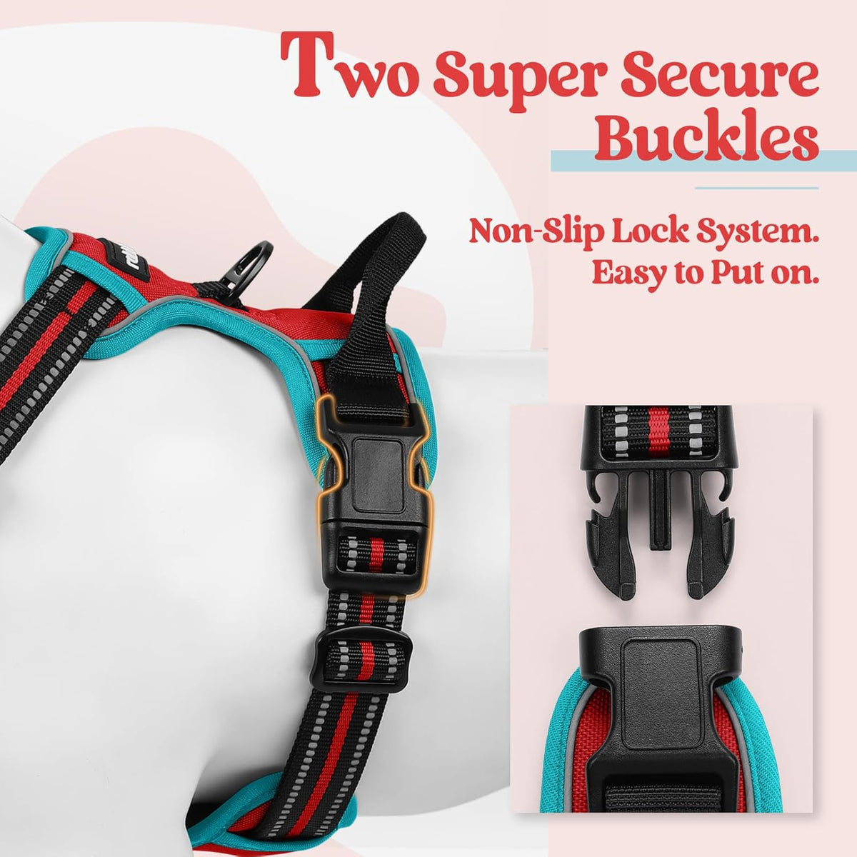 rabbitgoo Dog Harness No Pull with 2 Leash Clips, Adjustable Soft Padded, Reflective Oxford No