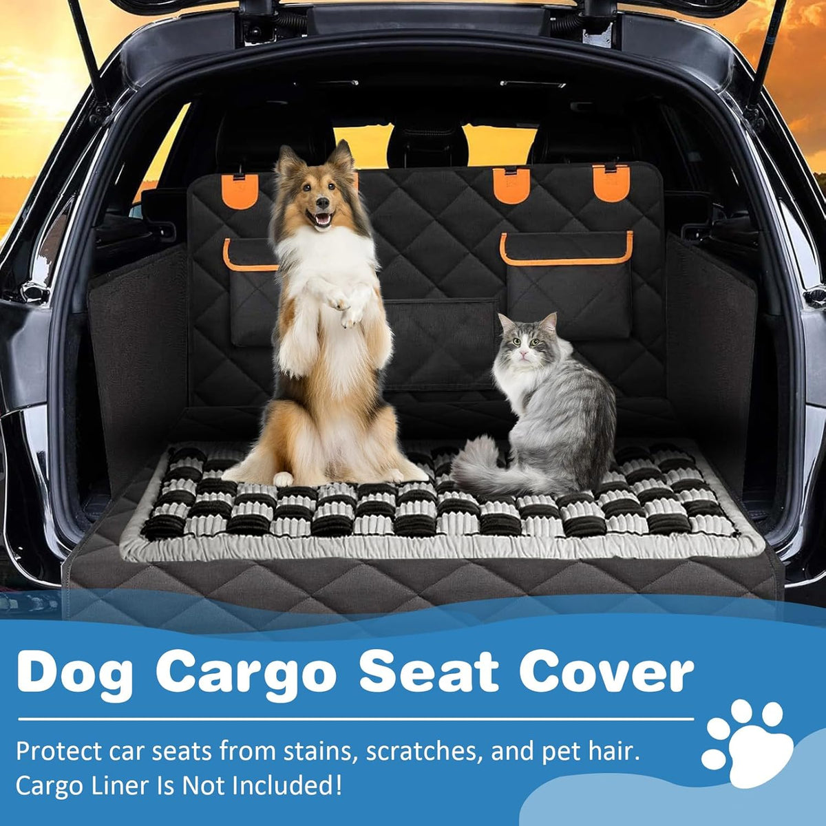 VClife Car Back Seat Cover for Dog, Non Slip Pet Bed Mat Washable Backseat Extender Cushion, Furry