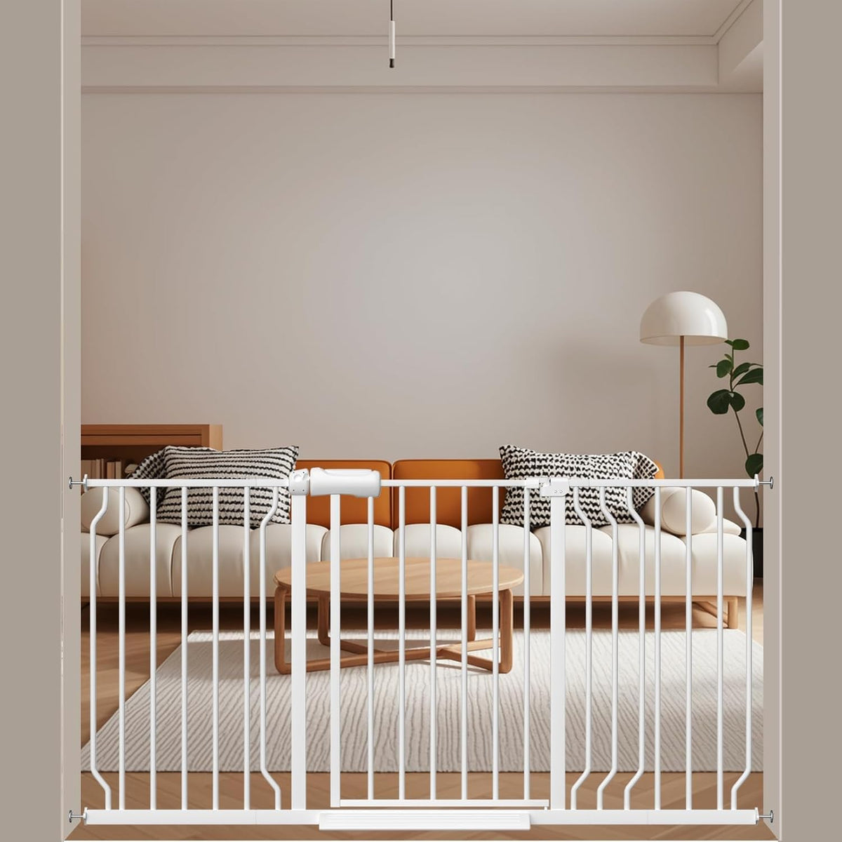 ALLAIBB Extra Wide Pressure Mounted Baby Gate Walk Through Child Kids Safety Toddler Tension White