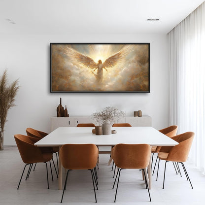 Large Angel Wall Art for Living Room, Framed Oversized Angel Wing Wall Decor Fantasy Sky Clouds