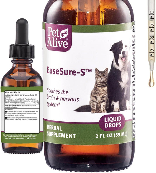 PetAlive EaseSure-S - Dog and Cat Calming Drops - Herbal Pet Supplement to Relax and Reduce