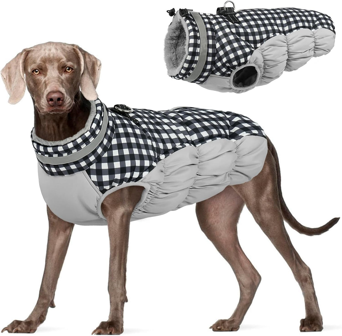 FUAMEY Dog Coat for Large Dogs,Waterproof Dog Winter Jacket with Harness Built in Puppy Cold
