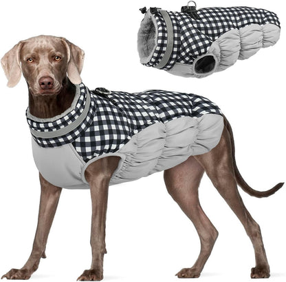 FUAMEY Dog Coat for Large Dogs,Waterproof Dog Winter Jacket with Harness Built in Puppy Cold