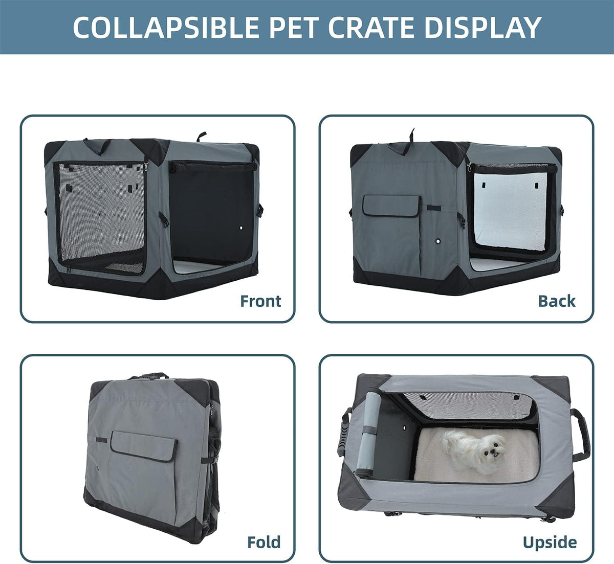 Pettycare 36 Inch Collapsible Crate for Large Dogs, 4-Door Foldable Soft Kennel with Chew Proof
