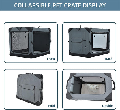 Pettycare 36 Inch Collapsible Crate for Large Dogs, 4-Door Foldable Soft Kennel with Chew Proof