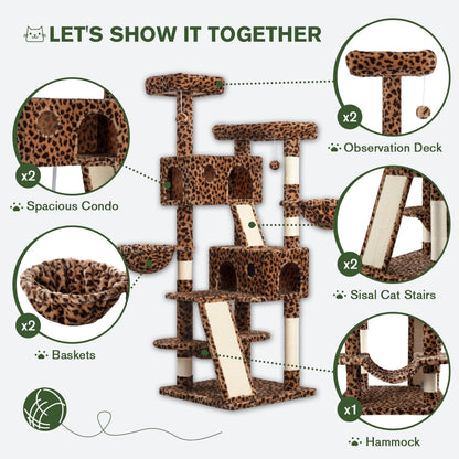 MUTICOR 66 Inches Multi-Level Large Cat Tree Tower for Indoor Big Feline/Cozy Plush