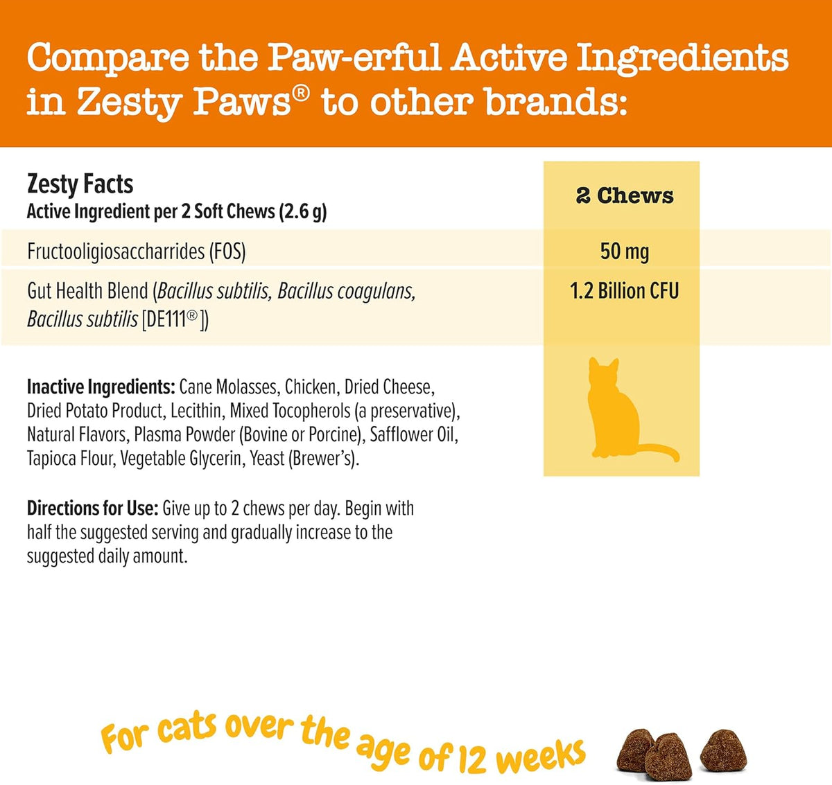 Zesty Paws Probiotic Bites for Cats - Gut Flora & Immune System Support - Cat Supplement with DE111