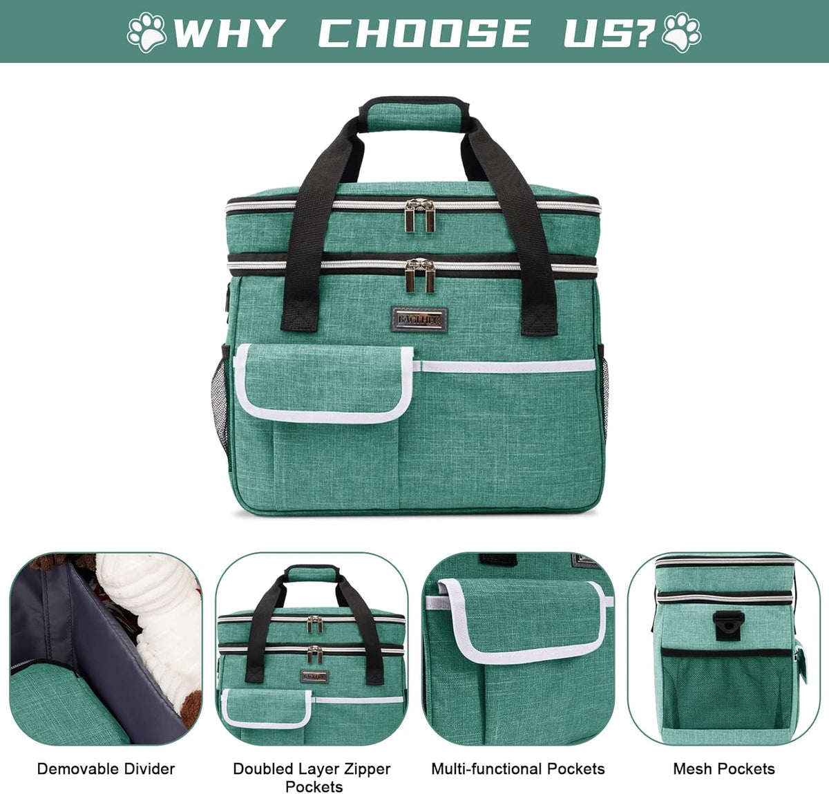 BAGLHER Dog Travel Bag for Supplies - Double-Layer Airline Approved Weekend Pet Travel Organizer
