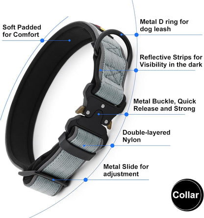 Plutus Pet Tactical Dog Collar, Reflective, Adjustable Heavy Duty Dog Collar, Soft Padded and