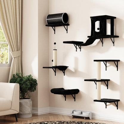 NUNU LAB 7-in-1 Wall Mounted Cat Climber Set, Cat Furniture with House, Tunnel, Bridge, Steps