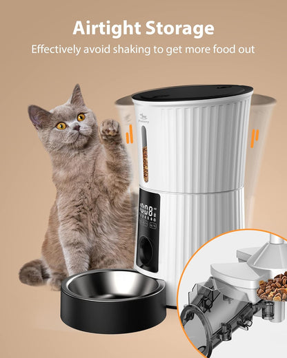 Petory Automatic Cat Feeders - 4L Timed Cat Feeders for Dry Food Built-in Battery up to 6 Meals