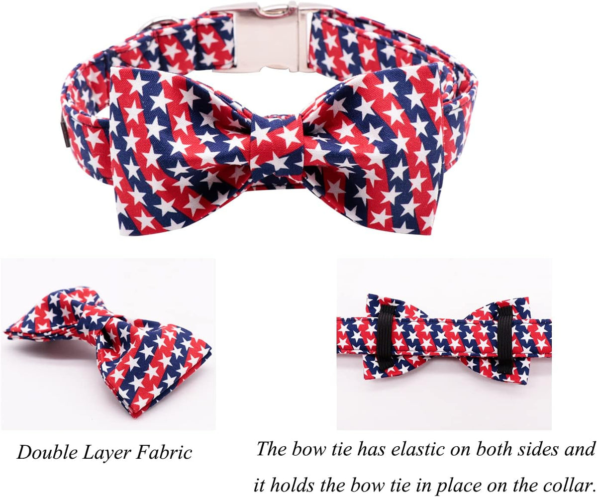Lionet Paws Patriotic Dog Collar with Bowtie, 4th of July, Soft and Comfortable, Adjustable Collar