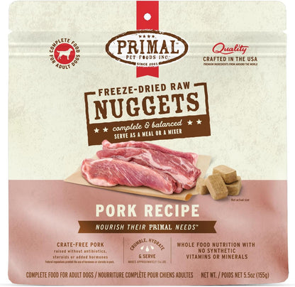 Primal Freeze Dried Raw Dog Food Nuggets, Pork, Complete & Balanced Meal, Also Use as Topper or