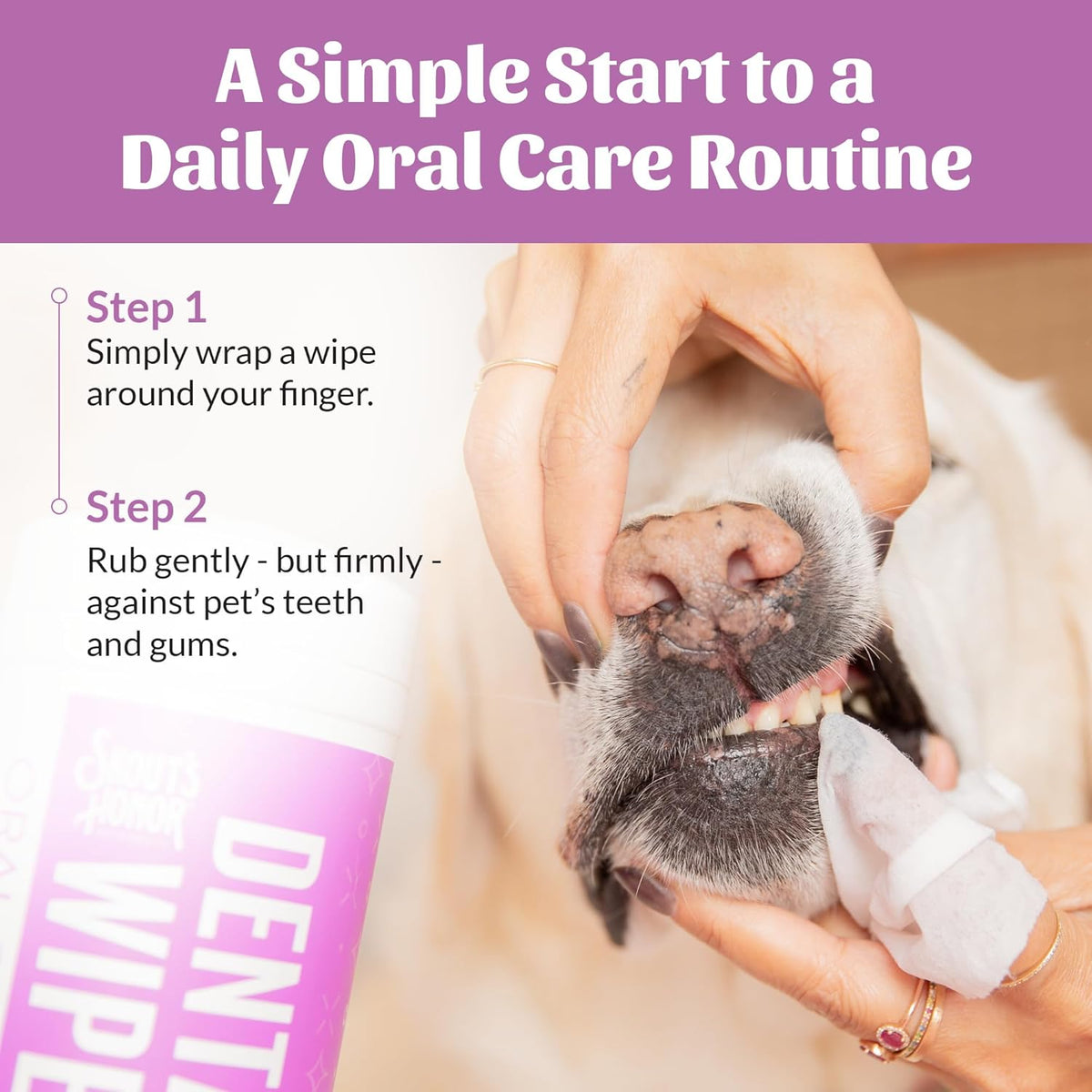 SKOUT'S HONOR Pet Dental Wipes - Fights Plaque and Tartar, Freshens Breath Fast, No Brushing