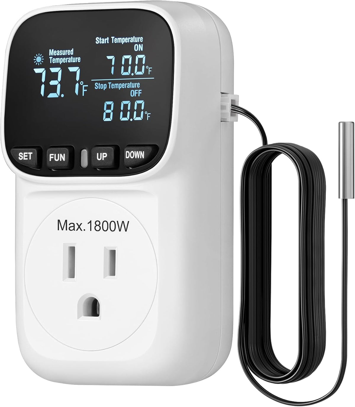 DEWENWILS Digital Temperature Controller, Heavy Duty 15A/1800W Thermostat Outlet Plug, VA Display
