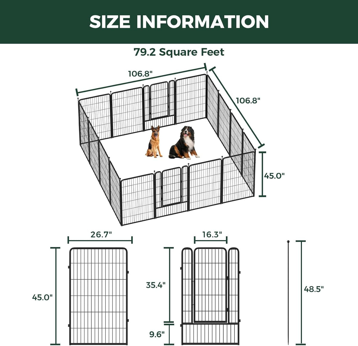 FXW Rollick Unleashed Dog Playpen for Indoor, Yard, RV Camping, 45 inch 16 Panels for Large